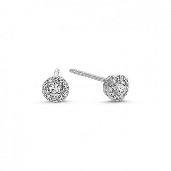 Cordelia ørestikker fra Nuran i 14 karat hvidguld med rosetdesign og 0,22 eller 0,42 ct diamanter.